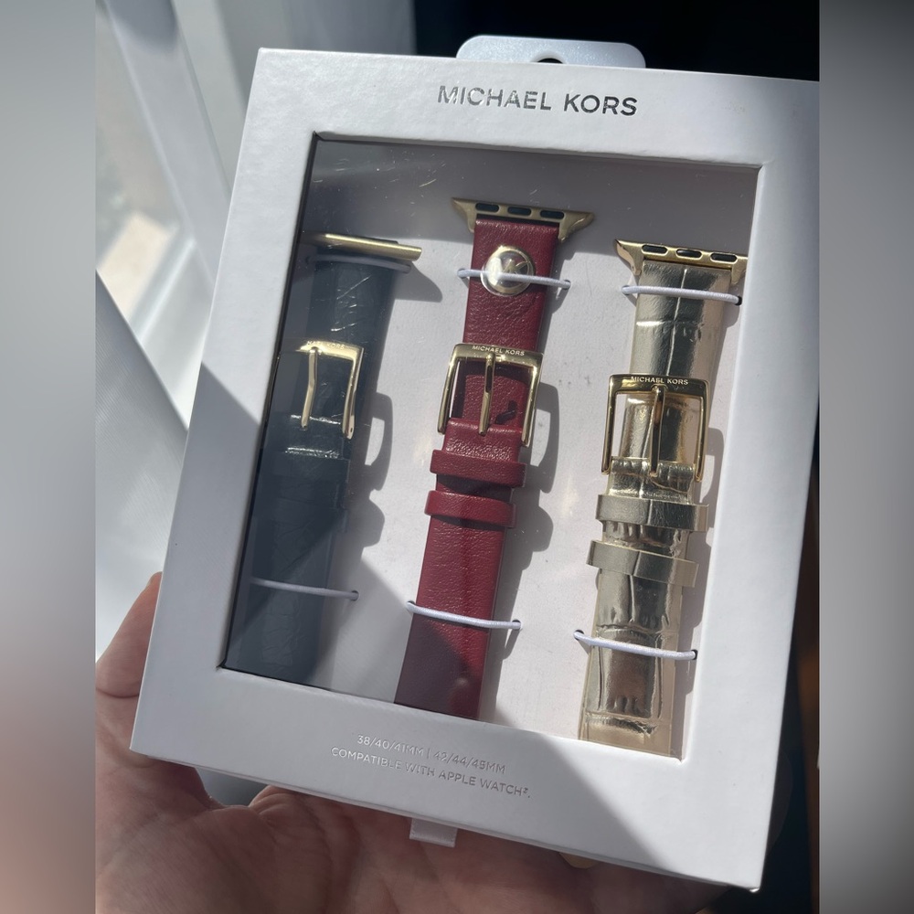 Michael Kors Black, Red and Gold Leather Bands for Apple Watch